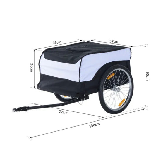 Folding Bike Trailer Cargo In Steel Frame Extra Bicycle Storage Carrier With Removable Cover And Hitch (White And Black)