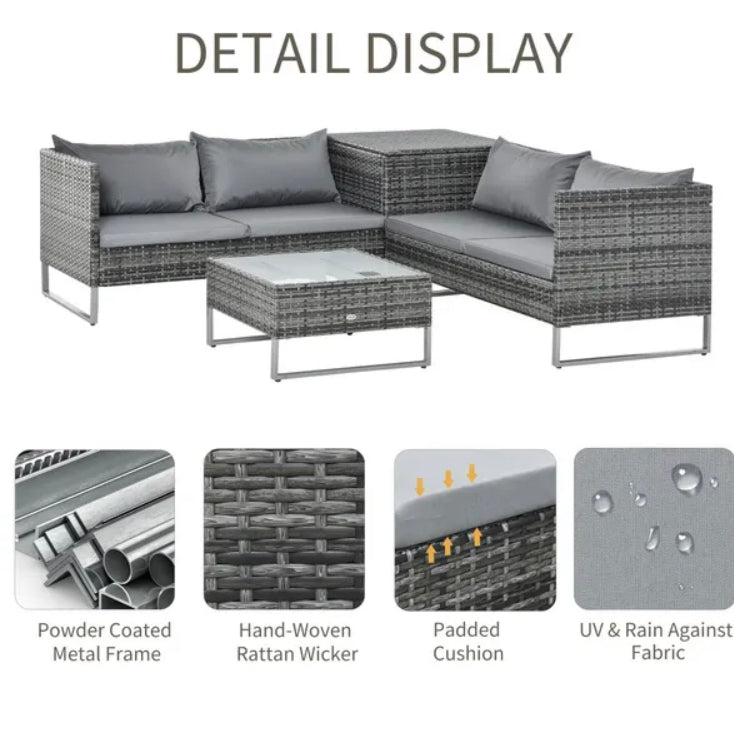 Outsunny 4-Piece Pe Rattan Outdoor Garden Furniture Set Mixed Grey