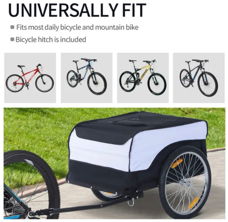 Folding Bike Trailer Cargo In Steel Frame Extra Bicycle Storage Carrier With Removable Cover And Hitch (White And Black)