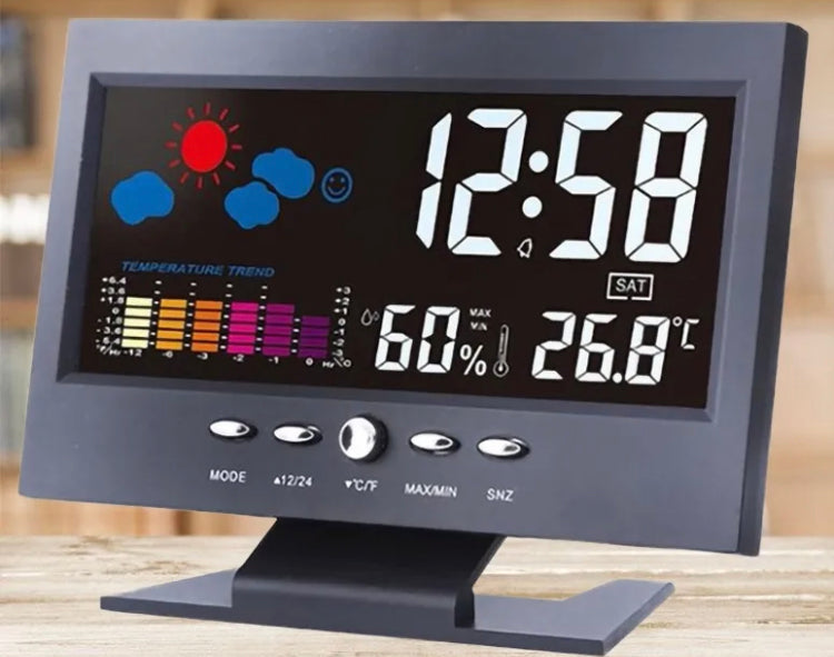 LCD Colour Screen Digital Backlight Snooze Alarm Clock Weather Forecast Station Indoor Temperature Humidity Time Date Display With Alerts For Home Office Room Table Desktop