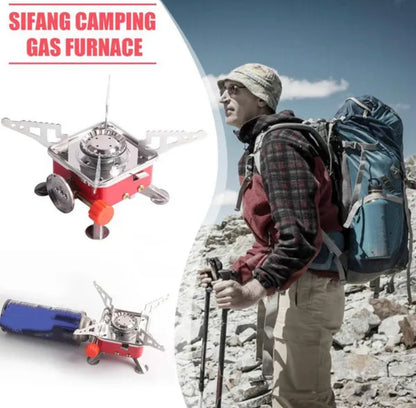 Emergency Gas Stove Kit Stainless Steel Foldable Square Cooking Portable Outdoor Camping Combustor Cooker Cookware Travel Picnic BBQ Gas Furnace
