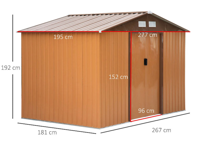 Outsunny Lockable Garden Shed Large Patio Tool Metal Storage Building Foundation Sheds Box Outdoor Furniture (9Ft X 6Ft, Khaki)