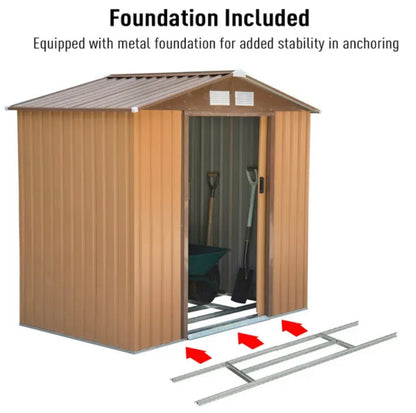 Outsunny Lockable Garden Shed Large Patio Tool Metal Storage Building Foundation Sheds Box Outdoor Furniture (9Ft X 6Ft, Khaki)