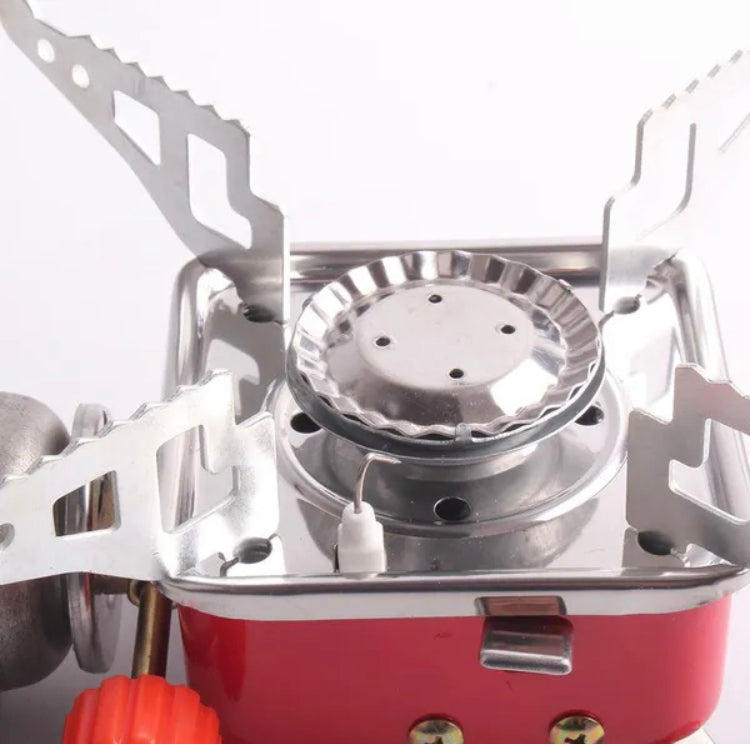Emergency Gas Stove Kit Stainless Steel Foldable Square Cooking Portable Outdoor Camping Combustor Cooker Cookware Travel Picnic BBQ Gas Furnace