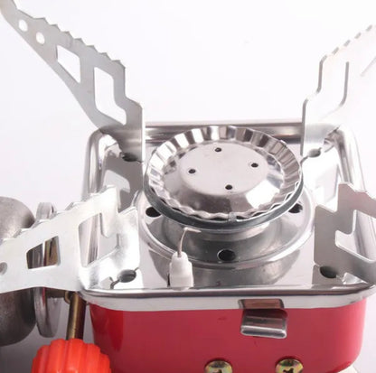 Emergency Gas Stove Kit Stainless Steel Foldable Square Cooking Portable Outdoor Camping Combustor Cooker Cookware Travel Picnic BBQ Gas Furnace