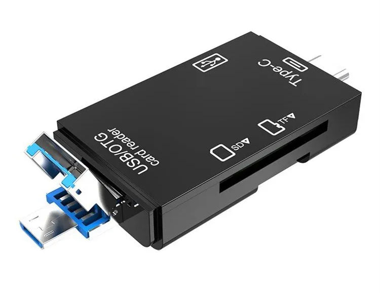 6-in-1 Memory Card Reader | USB-A USB Type-C Micro USB | TF SD OTG | Plug & Play | 512GB | Windows Mac Linux | Black or White