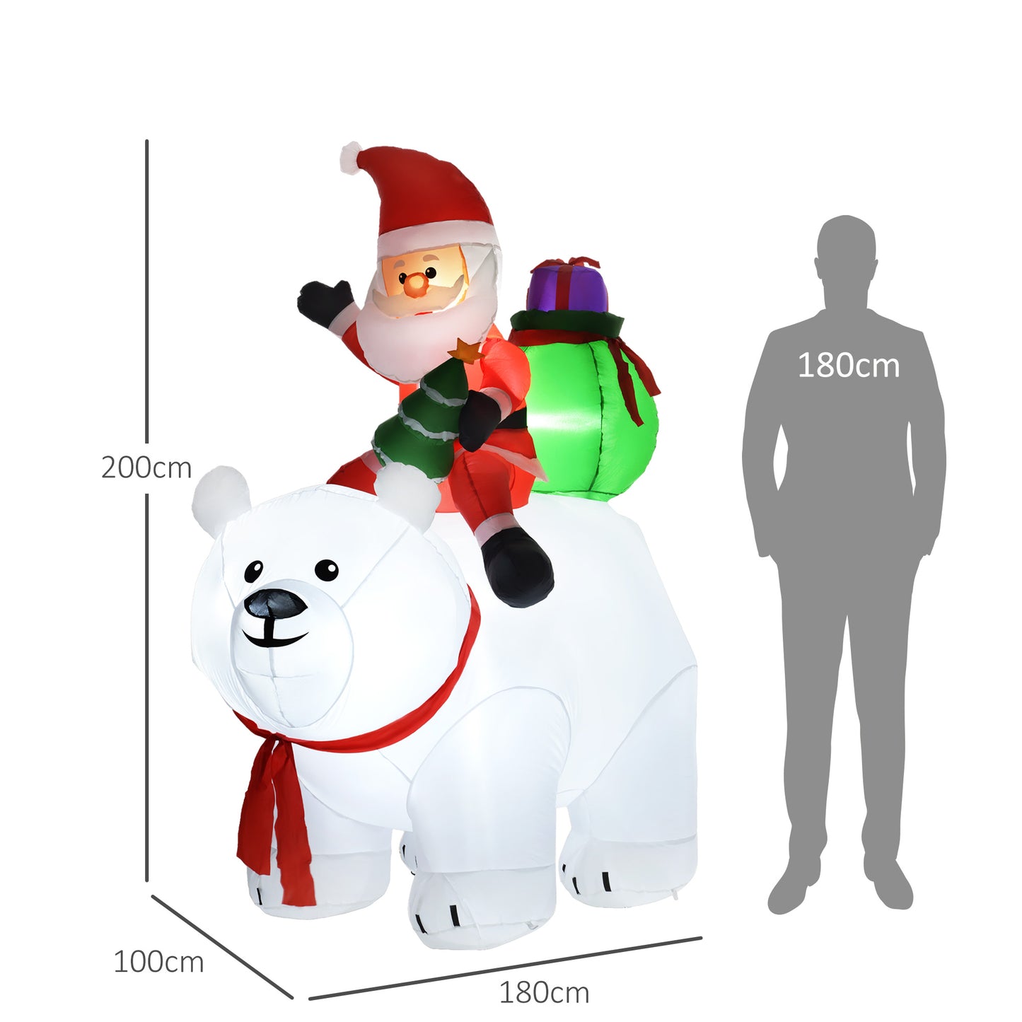 Outsunny 6.6FT Christmas Inflatable Santa Claus Riding on Polar Bear, Blow Up Outdoor LED Display for Garden Party