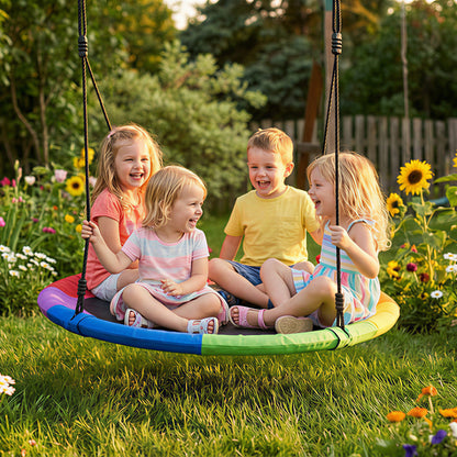 Kids Tree Saucer Swing 120cm – 300kg Capacity, Fits 4 Children, Adjustable Ropes, Tree Straps & Carabiners, Washable Oxford Fabric, EN71 Tested, Ages 3–8