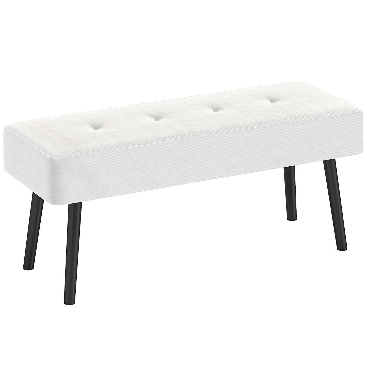 End of Bed Bench, Corduroy Bedroom Bench with Thick Padding and Steel Legs, Tufted Window Seat for Entryway, Living Room, Cream White