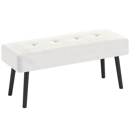 End of Bed Bench, Corduroy Bedroom Bench with Thick Padding and Steel Legs, Tufted Window Seat for Entryway, Living Room, Cream White