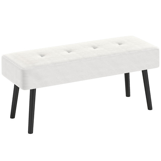 End of Bed Bench, Corduroy Bedroom Bench with Thick Padding and Steel Legs, Tufted Window Seat for Entryway, Living Room, Cream White