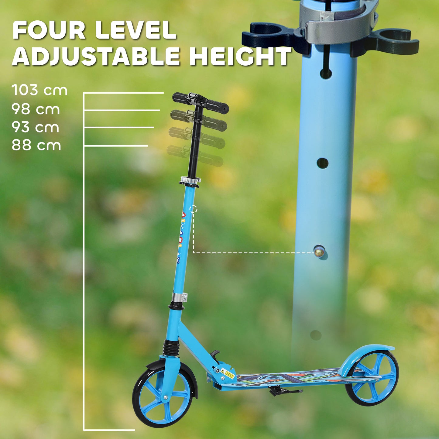 Foldable Kids Scooter with Adjustable Handlebar, 200mm Big Wheel, Rear Fender Brake, for Ages 6-12 Years, Blue / Green