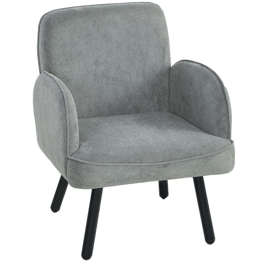 Velvet Upholstered Accent Armchair | 12.5cm Pocket Spring Seat | Carbon Steel Frame | Adjustable Feet | 120kg Capacity | 64x64x79.5cm | Grey