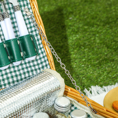 Wicker Picnic Basket for 2 Person with Cooler Compartment, Picnic Hamper with Cutlery Service Kits and Carry Handle for Camping, Outdoors