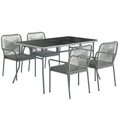 Outsunny Five-Piece PE Rattan Garden Dining Set with Cushions & Stackable Chairs - Light Grey