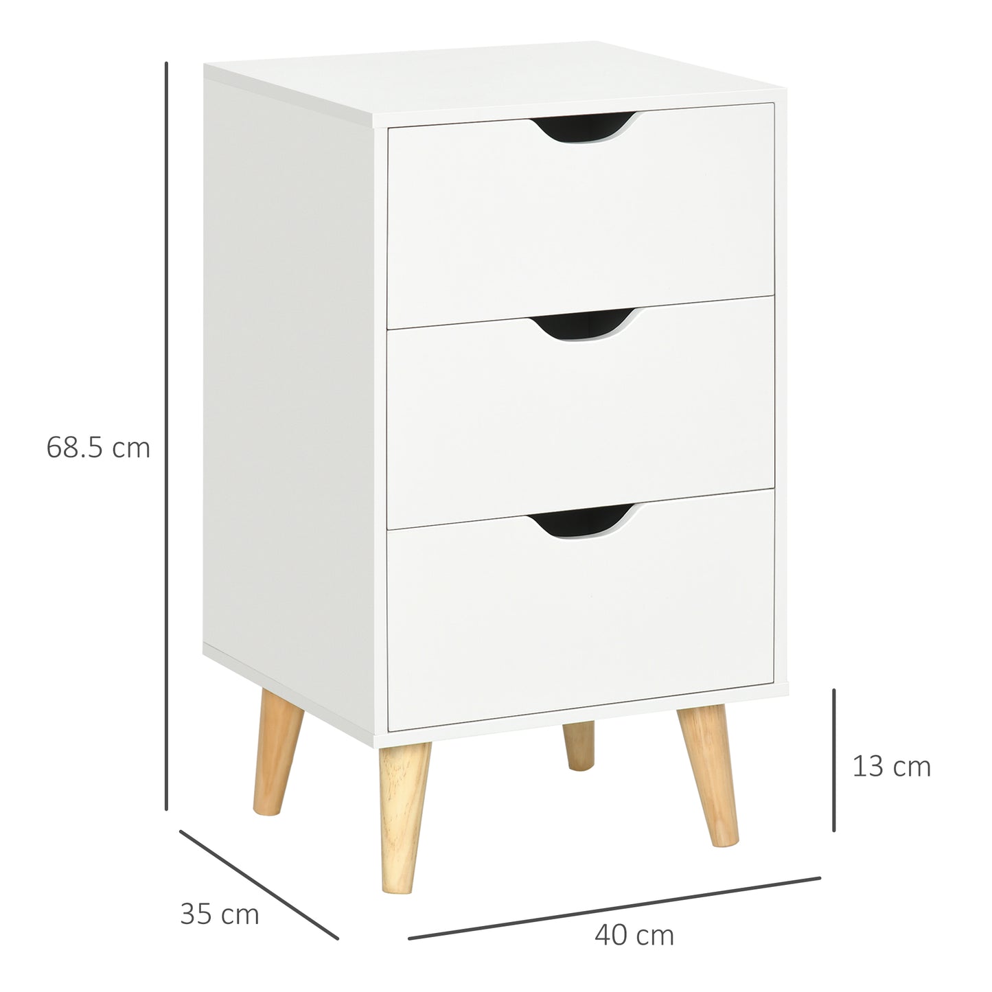 Set of 2 Bedside Tables | 3 Drawer Nightstand | Pine Legs | White