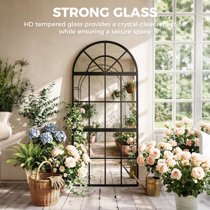 Arched Wall Mirror | 3-Piece Split Windowpane | 54x120cm | Black Metal Frame | Tempered Glass | 2cm Slim | Adjustable Spacing