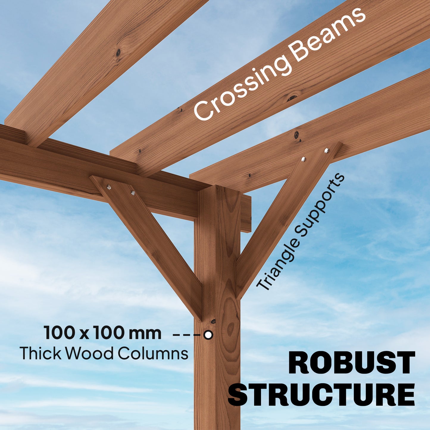 3.6 x 3 m Wooden Pergola Kit, Garden Pergola Gazebo Grape Trellis with Triangle Supports, Maple Wood-effect