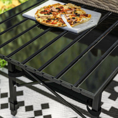 Folding Camping Table, 90 x 55 cm Height Adjustable Portable Collapsible Table, 3ft Lightweight Aluminium Rollup Picnic Table with Storage Basket