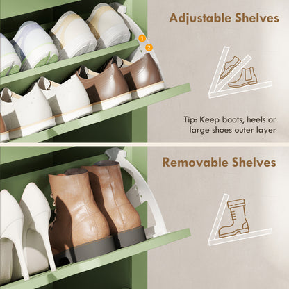 Slim Shoe Cabinet, Narrow Shoe Cupboard with 3 Flip Drawers, Adjustable Shelves for 18 Pairs of Shoes, High Gloss