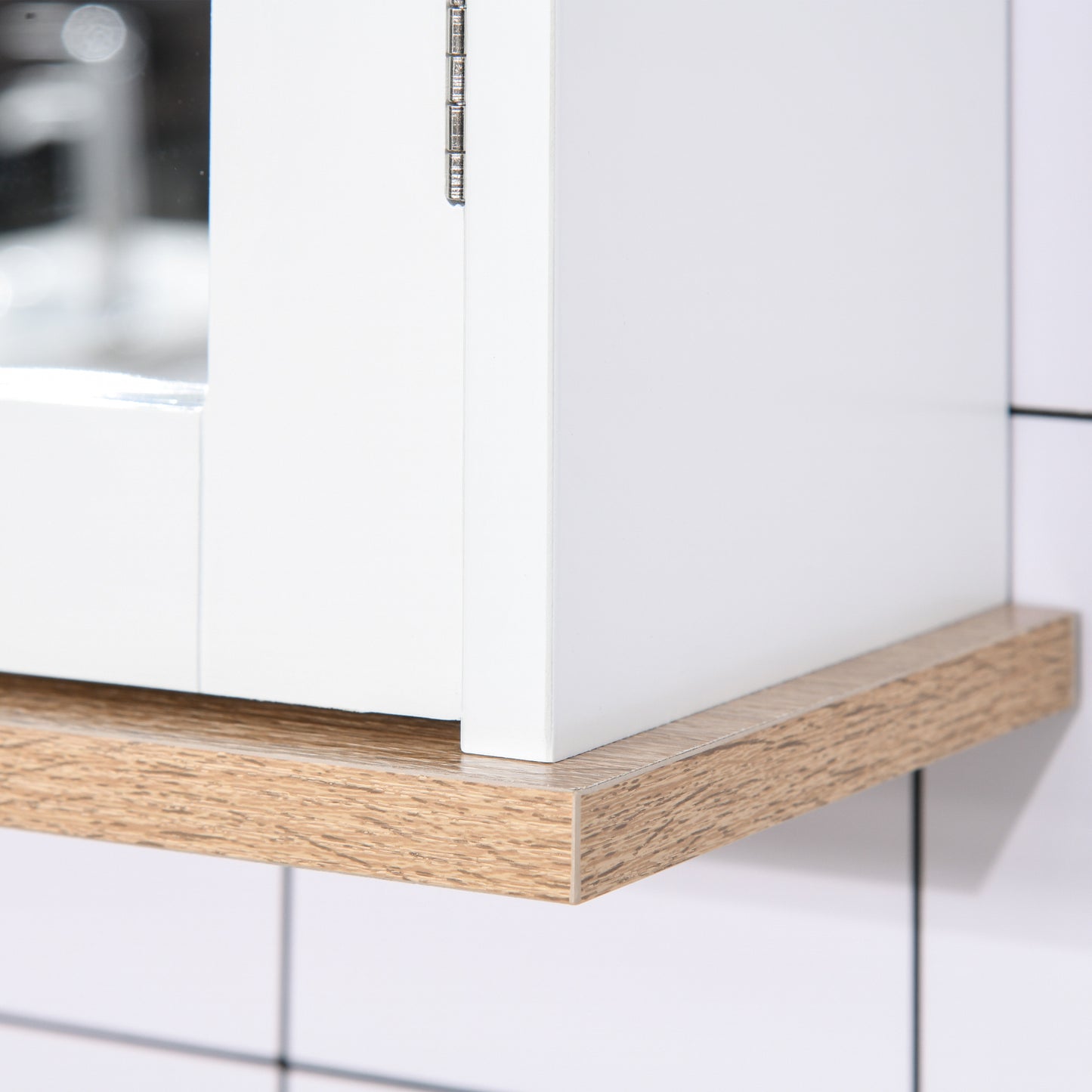 Kleankin Bathroom Furniture Set, Mirror Cabinet Wall Mounted W/ Adjustable Shelf, Sink Cabinet with Storage, White and Wood Grain