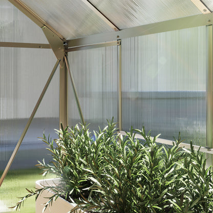 Walk-In Polycarbonate Greenhouse | 6x8ft | Aluminium Frame | Sliding Door | Roof Vent | 40kg/m² Snow Load | Silver