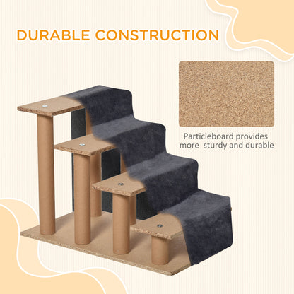Four-Step Dog Stairs, with Washable Plush Cover, for High Bed Sofa, Dog Steps for Small Dog and Cat - Dark Grey