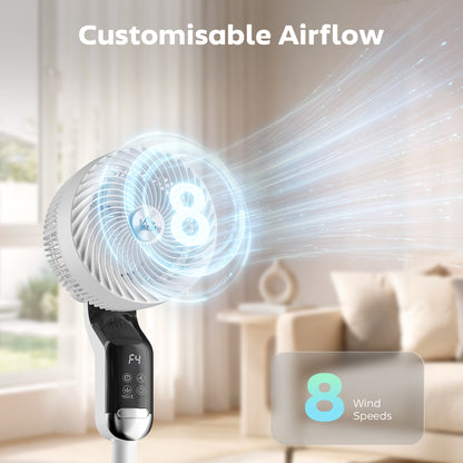 Silent Standing Pedestal Fan | 41" | 20dB Sleep Mode | 8 Speeds | 85° Oscillation | 12H Timer | Remote | Aroma Box | White