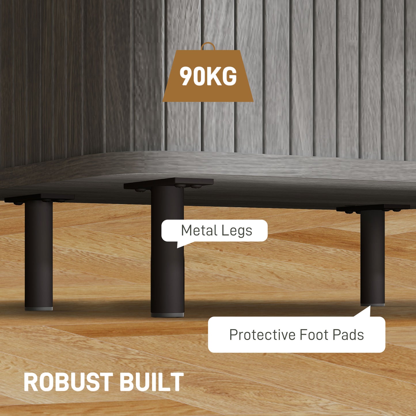 Nordic Bedside Table | Roller Shutter Sliding Doors | 2-Tier Storage | Melamine Surface | Steel Legs | 90kg | 48x40x48cm | Grey