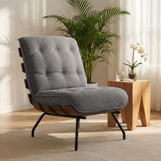 Accent Chair & Reading Chair | 15cm Pocket Spring Cushions | Button-Tufted | Linen-Look Fabric | Removable Cushions | 120kg | Dark Grey