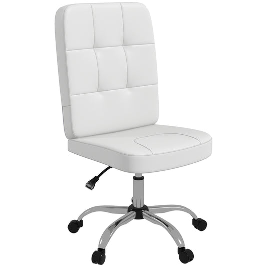 Vinsetto Armless Office Chair Faux Leather Desk Chair with Adjustable Height White