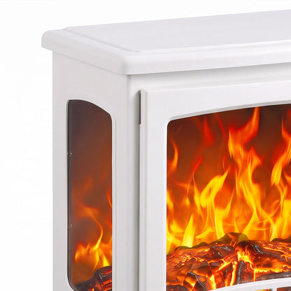 Freestanding Electric Stove | 900W/1800W Heater | 3-Sided Glass & Adjustable Flame Effect | 39 × 26 × 54.8cm | White or Grey
