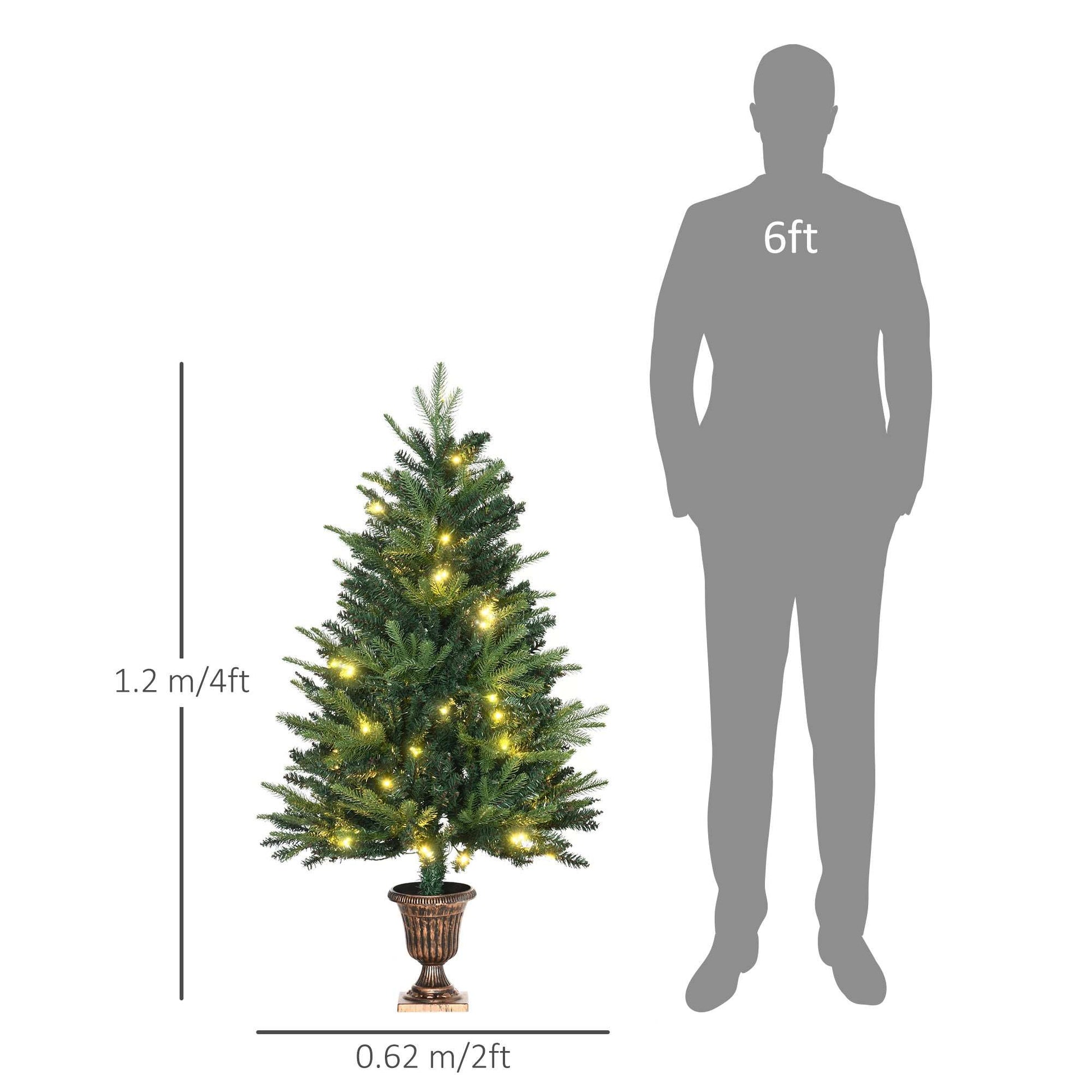 1.2m Prelit Christmas Tree Artificial Spruce Tree, Plastic Stand-Green
