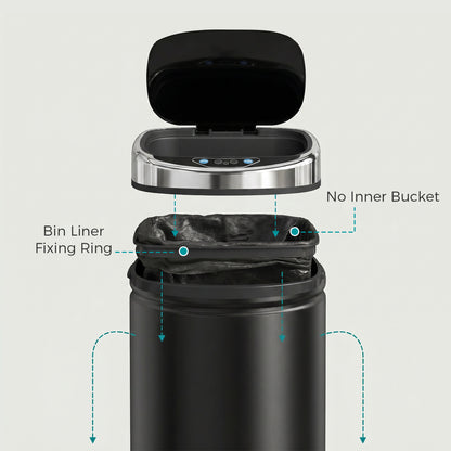 42L Sensor Bin | Automatic Hand-Wave Opening | Soft-Close Lid | Fingerprint-Resistant Stainless Steel | Black
