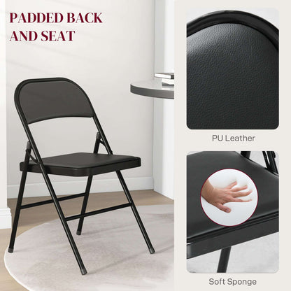 Set of Four Cushioned Steel Folding Dining Chairs - Black