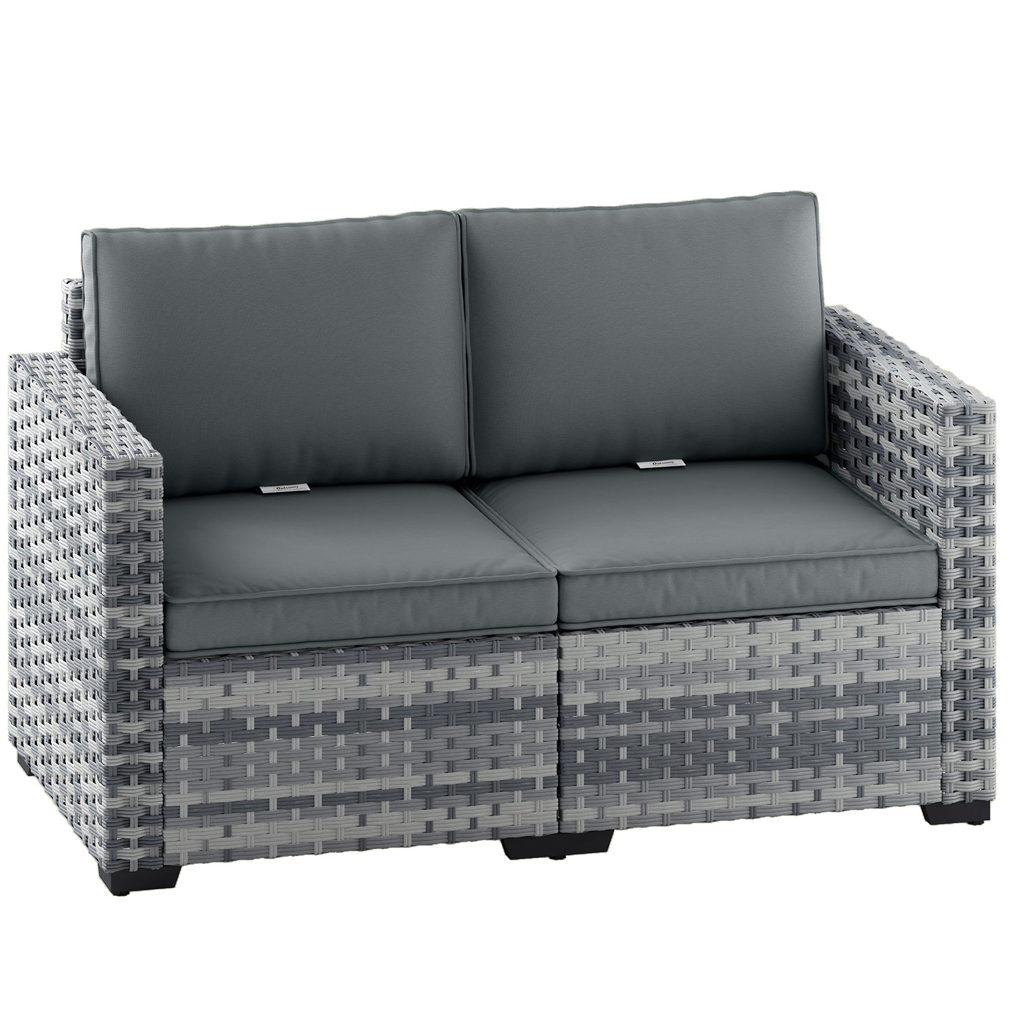 2-Seater PE Rattan Garden Sofa | 60cm Deep Seat | 8cm Seat & 15cm Back Cushions | Wide Armrests | Powder-Coated Steel Frame | Adjustable Foot Pads | 240kg Capacity | 128x68x71cm | Mixed Grey