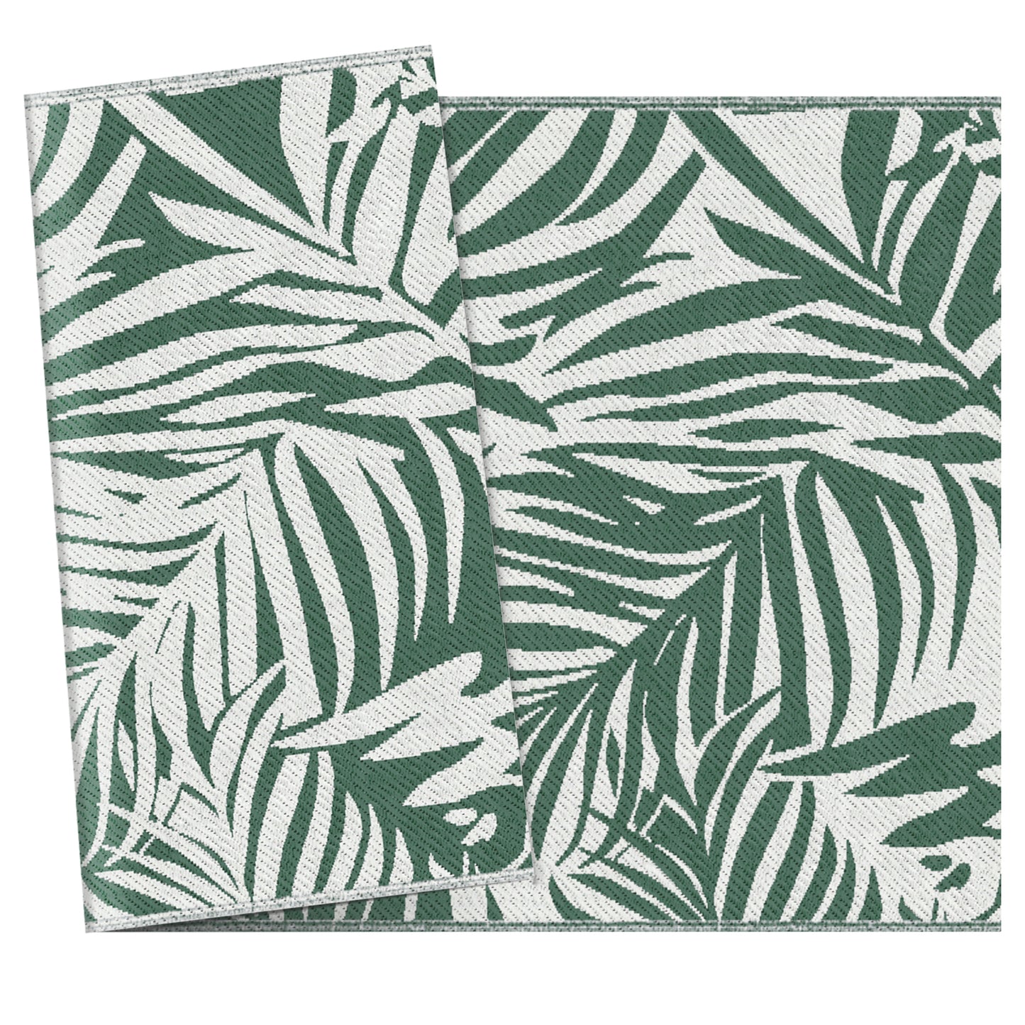 Reversible Outdoor Rug | Waterproof | UV-Resistant Polypropylene 310g | Green Leaves Design | Foldable | 152x243cm | Green & White | Patio Garden Camping Beach RV Campervan