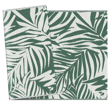 Reversible Outdoor Rug | Waterproof | UV-Resistant Polypropylene 310g | Green Leaves Design | Foldable | 152x243cm | Green & White | Patio Garden Camping Beach RV Campervan