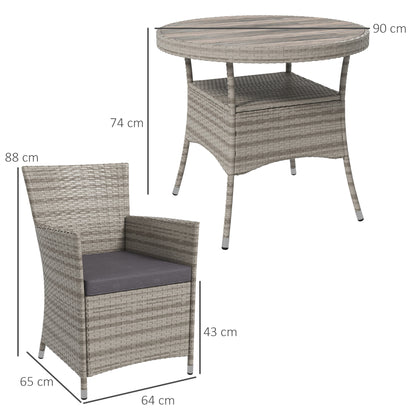 Outsunny Rattan Dining Set 5 Pieces with Removable Cushions, Slatted Tabletop for Patio, Lawn, Balcony, Grey