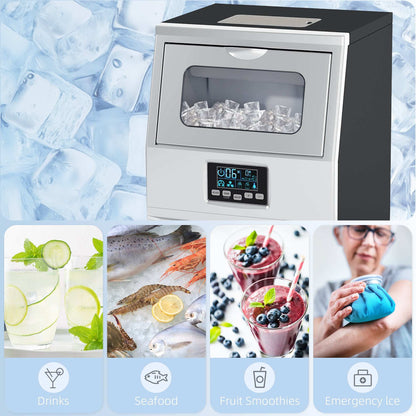 Commercial Industrial Ice Cube Maker Machine, Freestanding with Digital Control, Ice Scoop, Self-cleaning, 4kg Ice Storage, 30kg/24 Hours