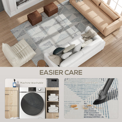 Modern Geometric Area Rug | Machine Washable | 100% Polyester Plush | TPR Non-Slip Backing | 290x200cm | Multi-Coloured Mixed Grey | Living Room Bedroom Dining Room Home Office