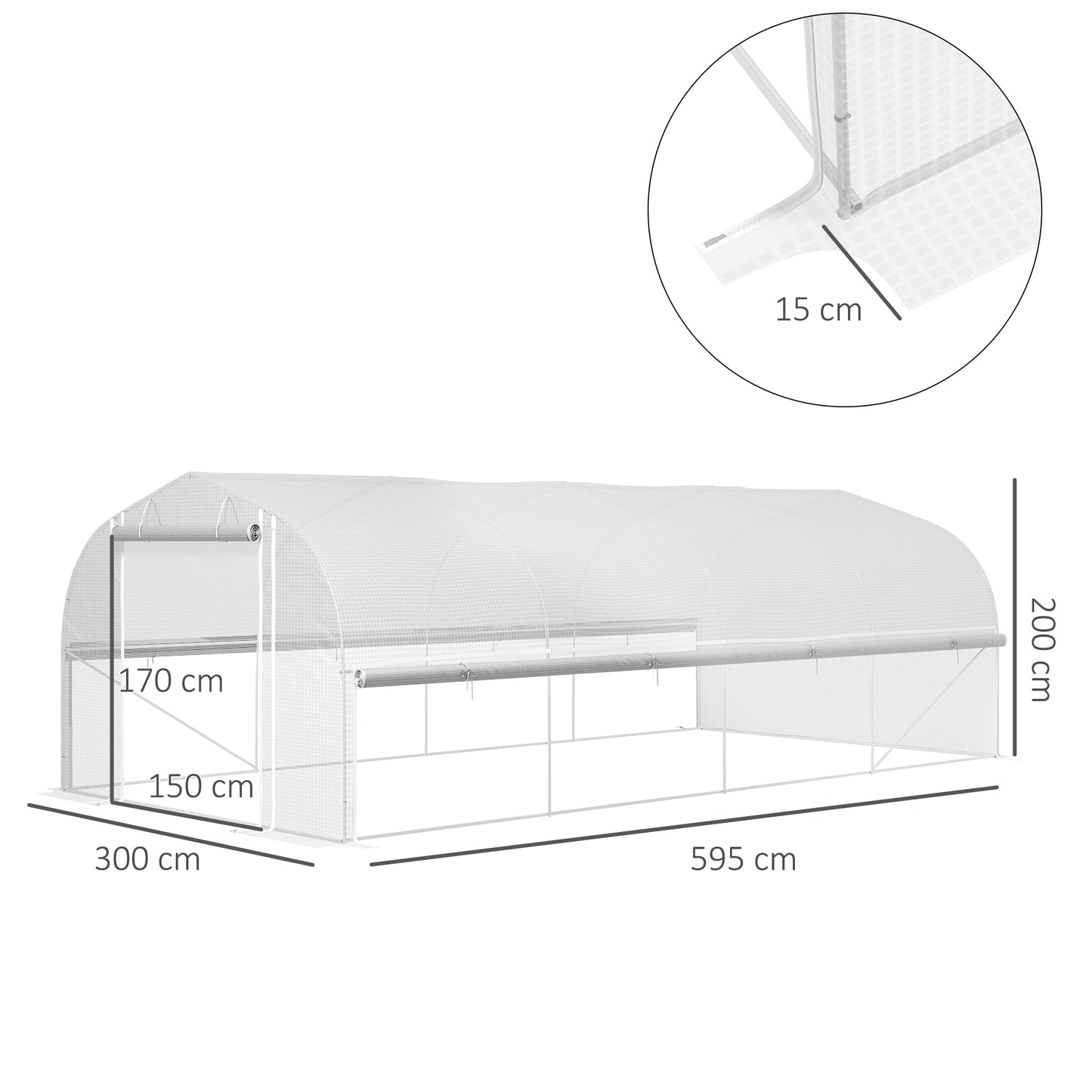 6 x 3 x 2m Walk-in Polytunnel Greenhouse, Zipped Roll Up Sidewalls, Mesh Door, 8 Mesh Windows, Tunnel Warm House Tent, Complimentary Plant Labels and Gloves, White