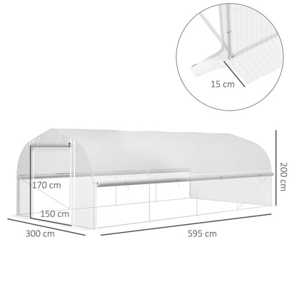 6 x 3 x 2m Walk-in Polytunnel Greenhouse, Zipped Roll Up Sidewalls, Mesh Door, 8 Mesh Windows, Tunnel Warm House Tent, Complimentary Plant Labels and Gloves, White