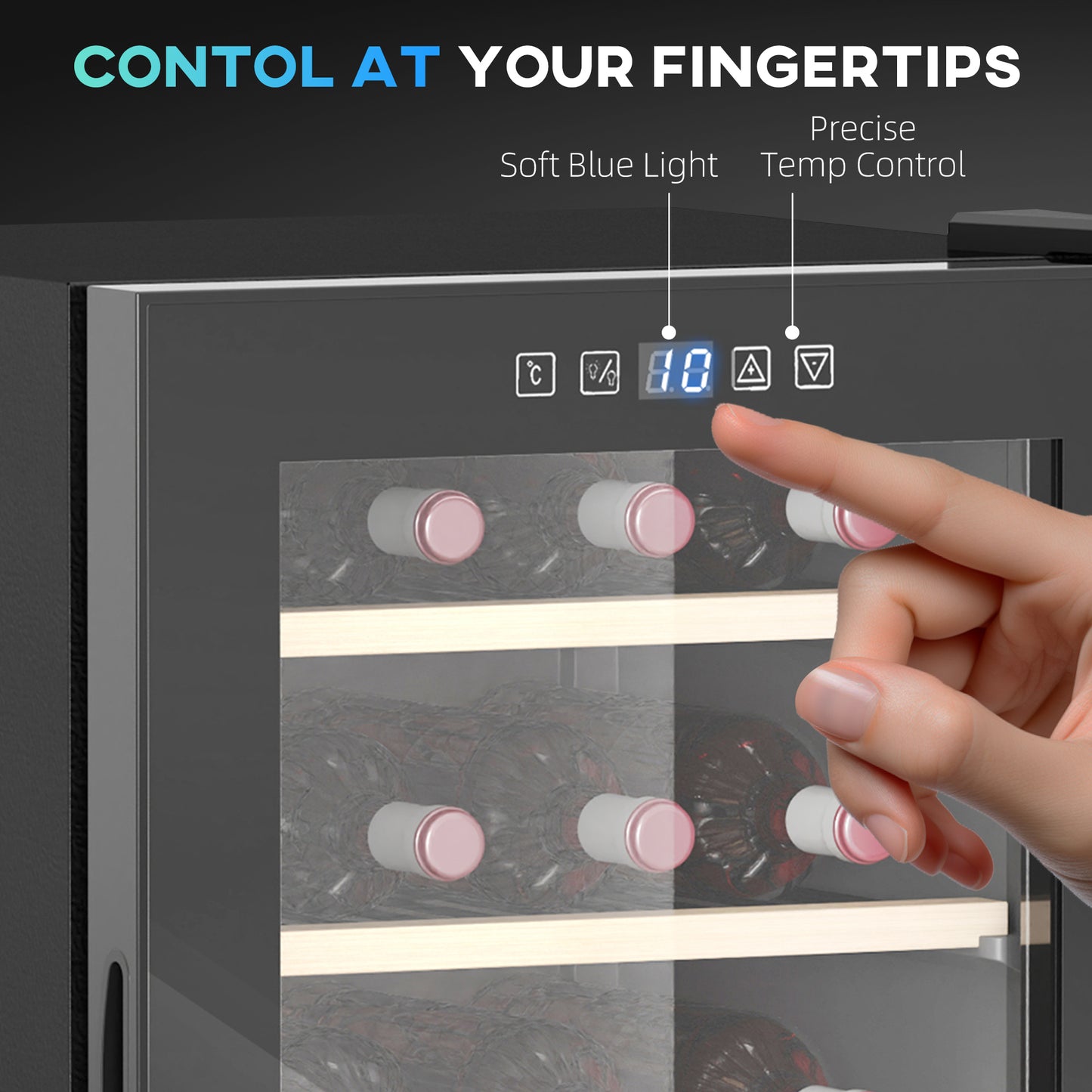41 Bottle Wine Fridge, 91 Litre Capacity, 45cm Cooler With Glass Door, LED Light, Digital Touch Screen, Temperature Control, Freestanding Refrigerator