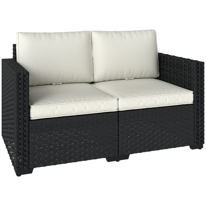 2 Seater Rattan Garden Sofa | 60cm Deep Seat | 8cm Seat & 15cm Back Cushions | Wide Armrests | Powder-Coated Steel Frame | 240kg | 128x68x71cm | Black
