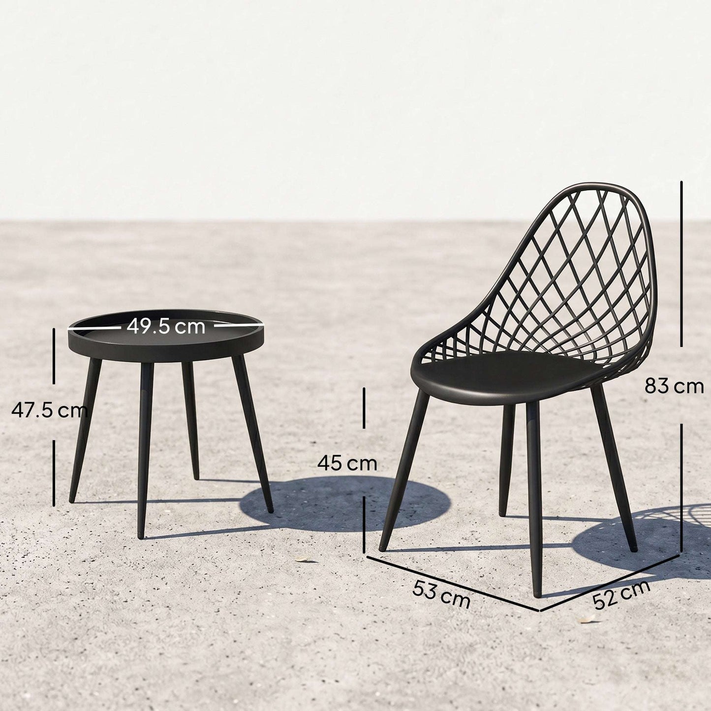 3-Piece Outdoor Bistro Set | 2 Chairs & Round Table | PP Mesh Backrest | Reinforced X-Frame | Anti-Rust Metal Legs | Adjustable Footpads | 120kg Chair Capacity | Garden & Balcony | Black