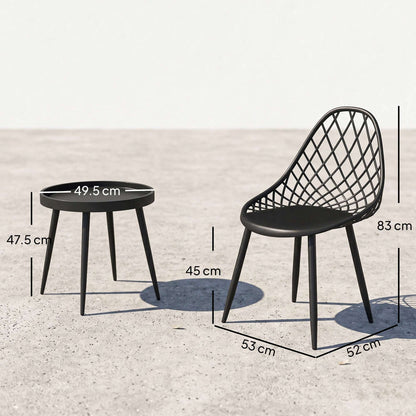 3-Piece Outdoor Bistro Set | 2 Chairs & Round Table | PP Mesh Backrest | Reinforced X-Frame | Anti-Rust Metal Legs | Adjustable Footpads | 120kg Chair Capacity | Garden & Balcony | Black