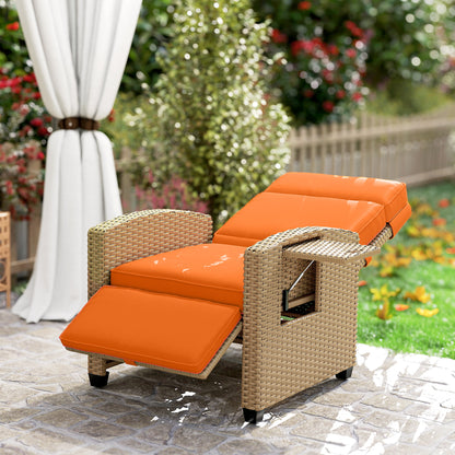 Outsunny 145° Reclining Rattan Armchair, with Footrest - Khaki/Orange