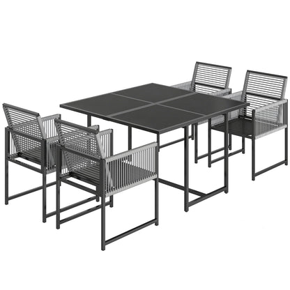 5-Piece Garden Dining Set | Tempered Glass Table | Foldable Chairs | Texteline | Light Grey