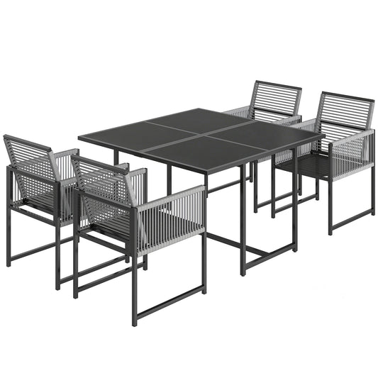 5-Piece Garden Dining Set | Tempered Glass Table | Foldable Chairs | Texteline | Light Grey